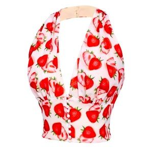 RetroStage RED 1950’S HALTER STRAWBERRY BUTTON TOP NwT